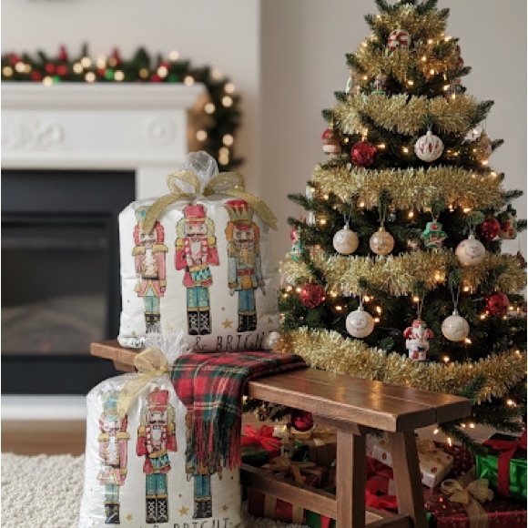 Set of (2) Festive Nutcracker Holiday Pillows in bag and ready to gift! - Picture 1 of 2